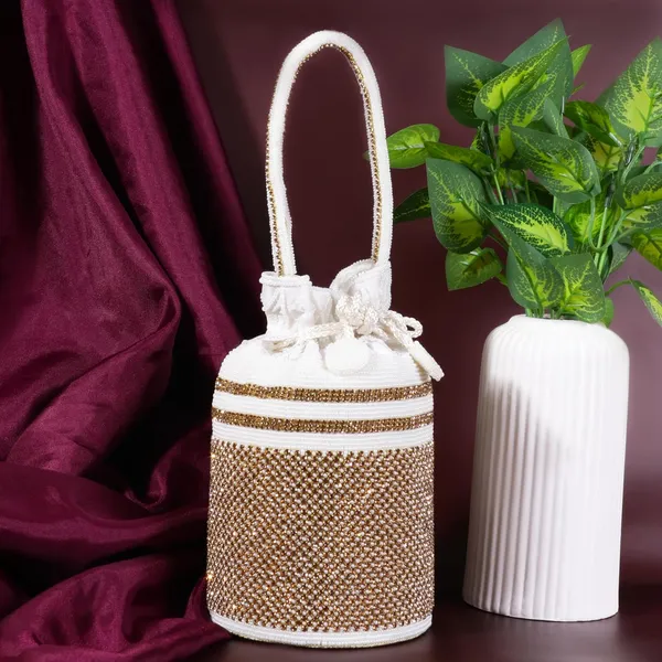 Cream_Hand-Beaded_Classic_Grid_&_Band_Embroidery_Potli_For_Women_&_Girls_(11_X_11_X_20_Cm)