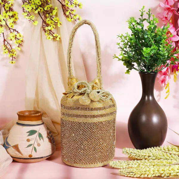 Gold_Hand-Beaded_Classic_Grid_&_Band_Embroidery_Potli_For_Women_&_Girls_(11_X_11_X_20_Cm)