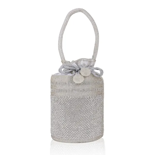 Silver_Hand-Beaded_Classic_Grid_&_Band_Embroidery_Potli_For_Women_&_Girls_(11_X_11_X_20_Cm)