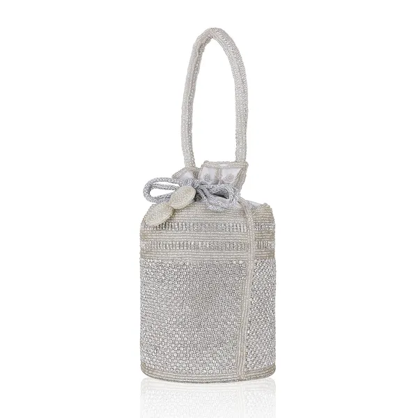 Silver_Hand-Beaded_Classic_Grid_&_Band_Embroidery_Potli_For_Women_&_Girls_(11_X_11_X_20_Cm)
