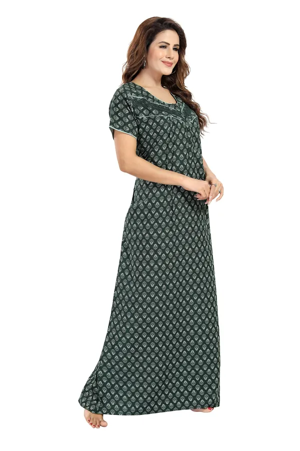 Green_Floral_Cotton_blend_Night_Dress_For_Ladies