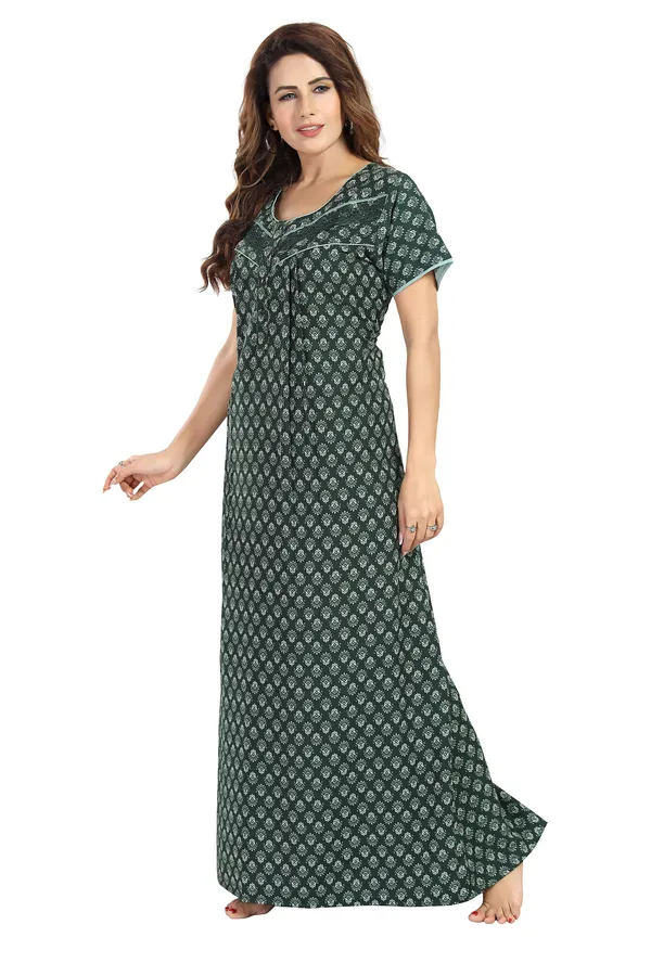 Green_Floral_Cotton_blend_Night_Dress_For_Ladies