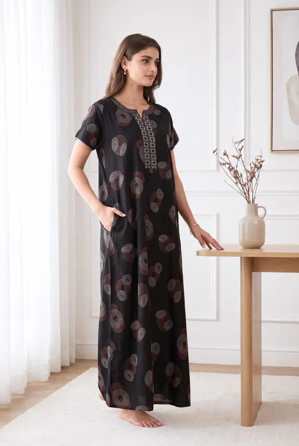 Black_geometrical_alpine_A-line_neck_embroidery_nighty_for_womens