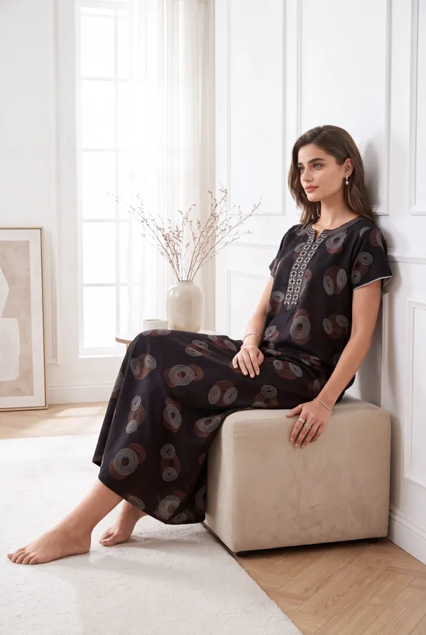 Black_geometrical_alpine_A-line_neck_embroidery_nighty_for_womens