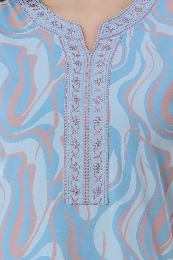 Blue_floral__print_hosiery_Night_Dress_with_embroidery_neck_For_Ladies