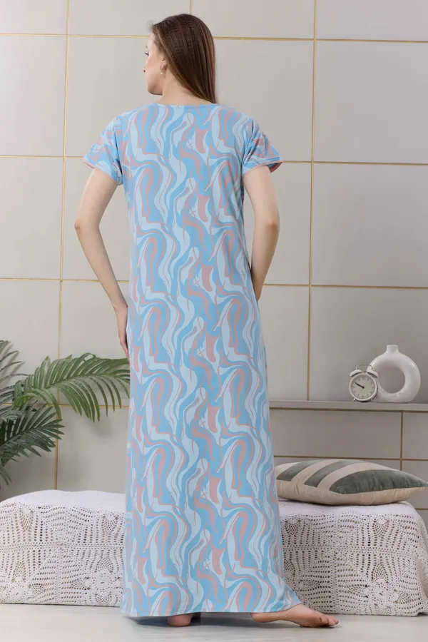 Blue_floral__print_hosiery_Night_Dress_with_embroidery_neck_For_Ladies