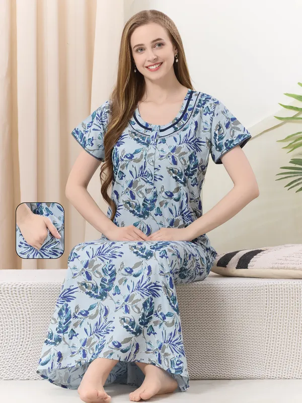 Blue_floral_pure_Cotton__Nighty_for_Women