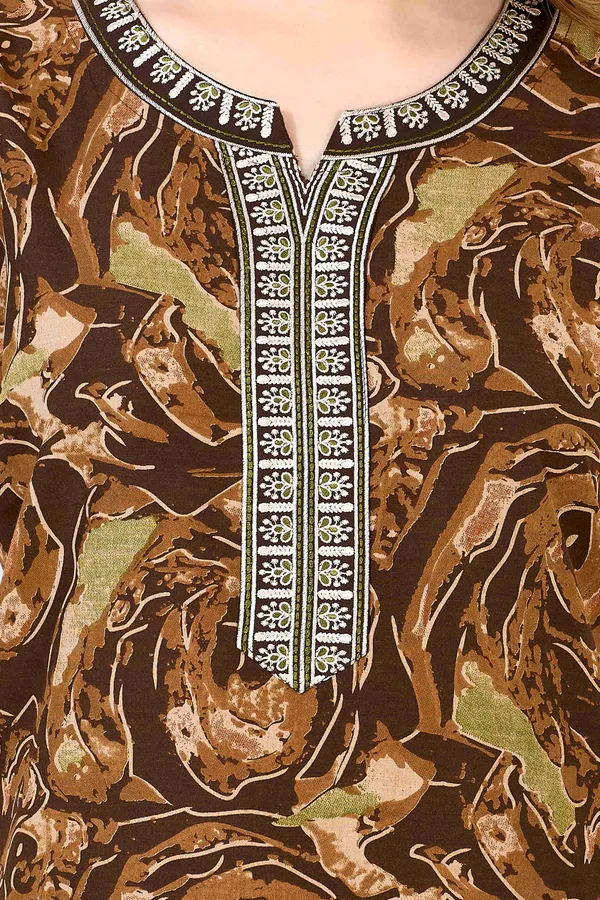 Brown_abstract_Cotton_blend_Night_Dress_For_Ladies