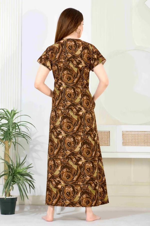 Brown_abstract_Cotton_blend_Night_Dress_For_Ladies