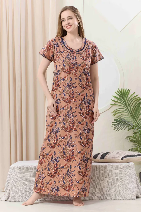 Brown_floral_pure_Cotton__Nighty_for_Women