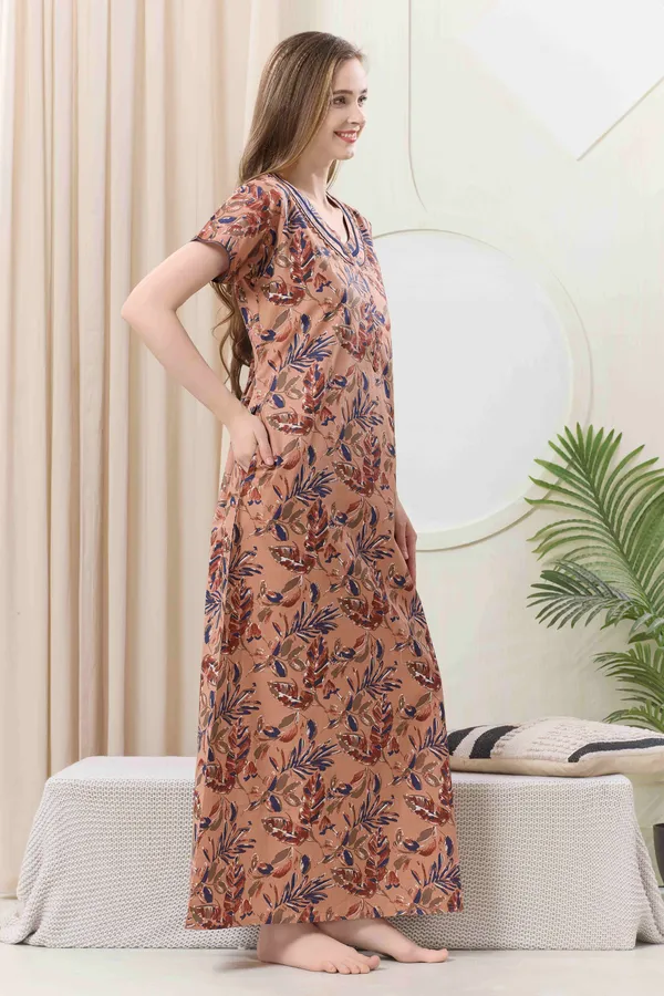 Brown_floral_pure_Cotton__Nighty_for_Women