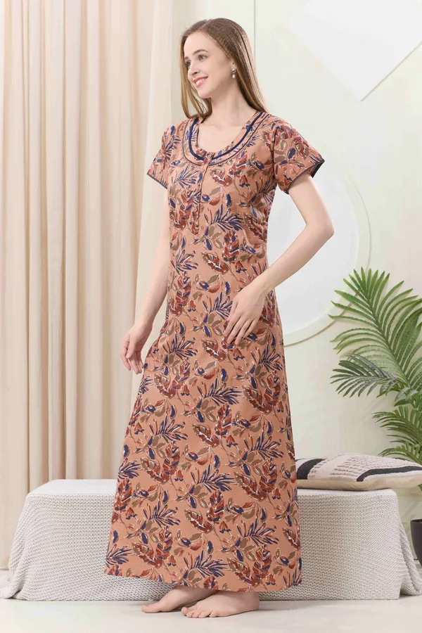 Brown_floral_pure_Cotton__Nighty_for_Women