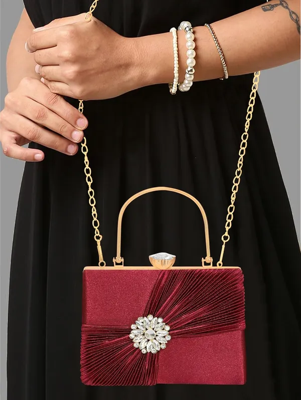Maroon_Crystal_Radiance_Clutch_For_Women_With_Handle_And_Chain_Strap_For_Women_&_Girls_(22_X_10_X_17.5_Cm)