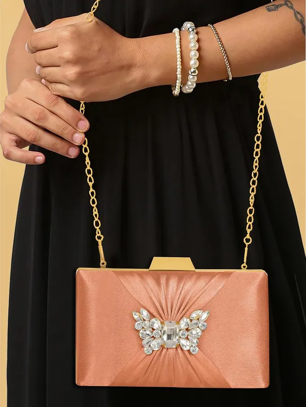 Peach_Sophisticated_Satin_Clutch_With_Straight_Diamond_And_Removable_Chain_Strap_For_Women_&_Girls_(22_X_10_X_15_Cm)