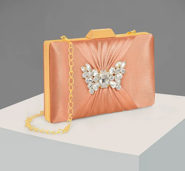 Peach_Sophisticated_Satin_Clutch_With_Straight_Diamond_And_Removable_Chain_Strap_For_Women_&_Girls_(22_X_10_X_15_Cm)
