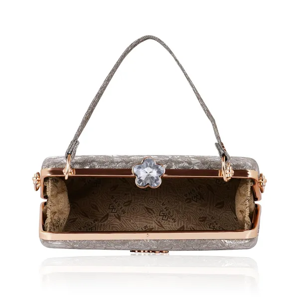Khaki_Shimmering_Textured_Fabric_Geometric_Pattern_Crystal_Twist_Evening_Clutch_For_Women_&_Girls_(18.6_X_6_X_12.6_Cm)