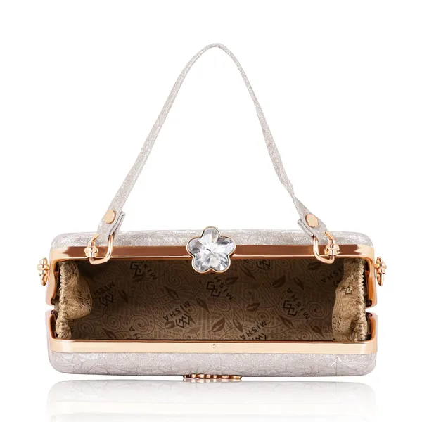 Gold_Shimmering_Textured_Fabric_Geometric_Pattern_Crystal_Twist_Evening_Clutch_For_Women_&_Girls_(18.6_X_6_X_12.6_Cm)