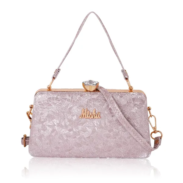 Pink_Shimmering_Textured_Fabric_Geometric_Pattern_Crystal_Twist_Evening_Clutch_For_Women_&_Girls_(18.6_X_6_X_12.6_Cm)