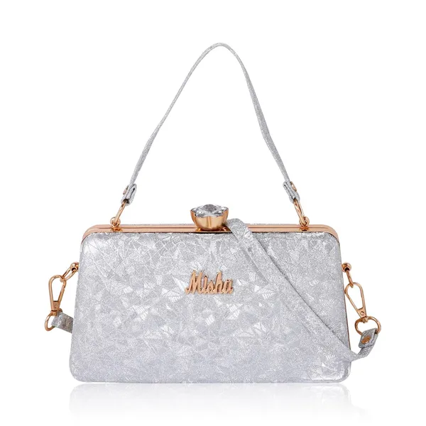 Silver_Shimmering_Textured_Fabric_Geometric_Pattern_Crystal_Twist_Evening_Clutch_For_Women_&_Girls_(18.6_X_6_X_12.6_Cm)