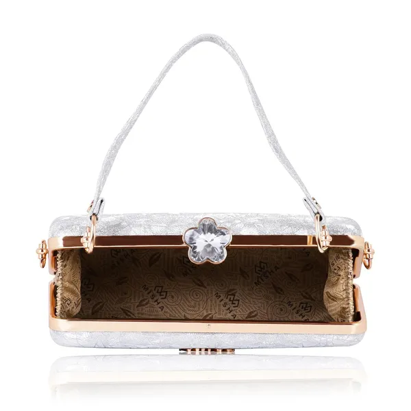 Silver_Shimmering_Textured_Fabric_Geometric_Pattern_Crystal_Twist_Evening_Clutch_For_Women_&_Girls_(18.6_X_6_X_12.6_Cm)