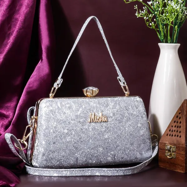 Silver_Shimmering_Textured_Fabric_Geometric_Pattern_Crystal_Twist_Evening_Clutch_For_Women_&_Girls_(18.6_X_6_X_12.6_Cm)