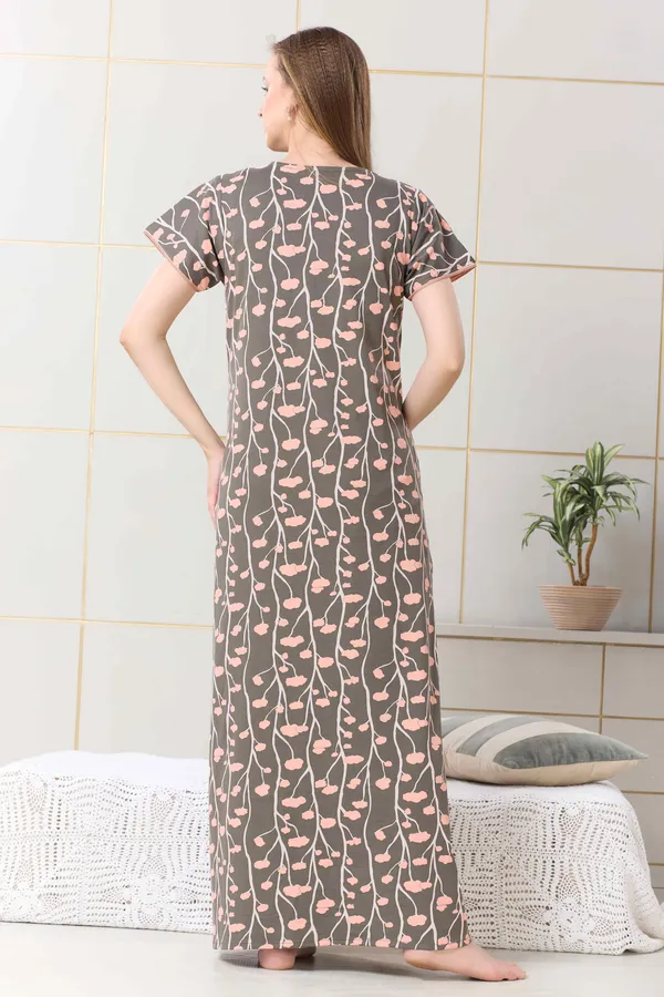 Coffee_Brown_floral__print_hosiery_Night_Dress_with_embroidery_neck_For_Ladies
