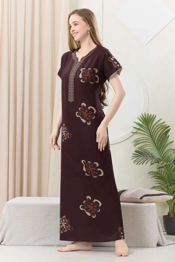 Coffee_floral_embroidered__A-line_Alpine__Nighty_for_Women
