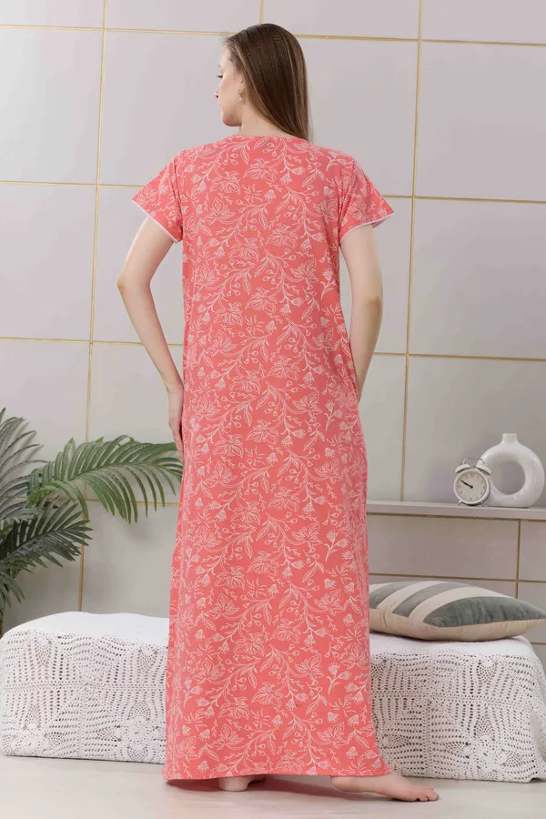 Coral_floral__print_hosiery_Night_Dress_with_embroidery_neck_For_Ladies