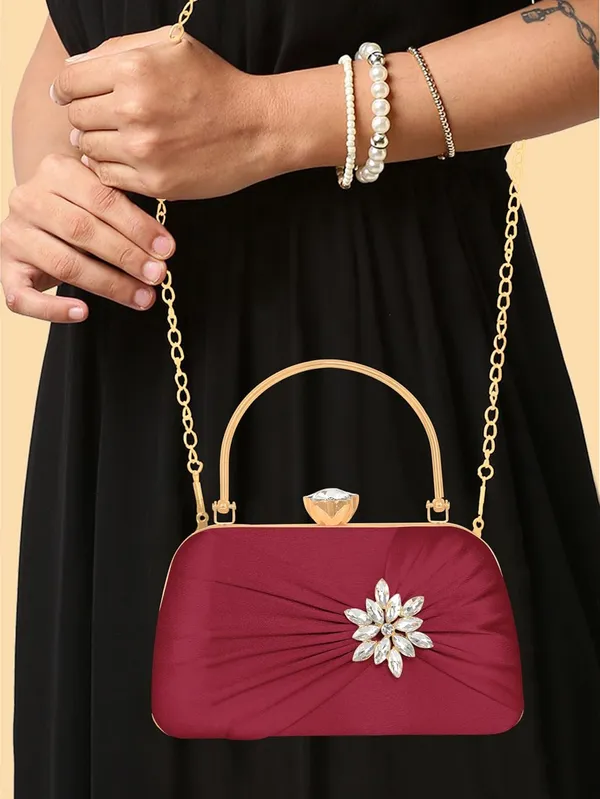 Maroon_Radiance_Flower_Diamond_Satin_Clutch_For_Women_&_Girls_(22_X_10_X_15_Cm)