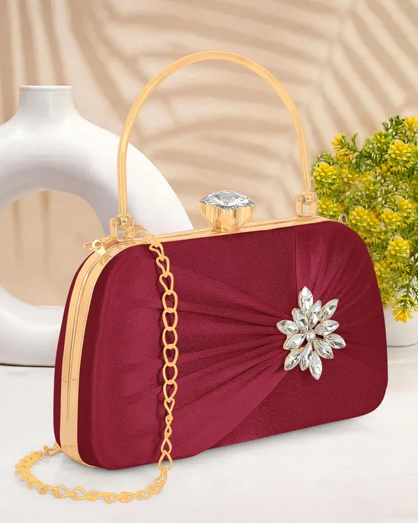 Maroon_Radiance_Flower_Diamond_Satin_Clutch_For_Women_&_Girls_(22_X_10_X_15_Cm)