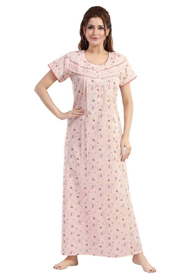 Peach_Floral_Cotton_Night_Dress_For_Ladies