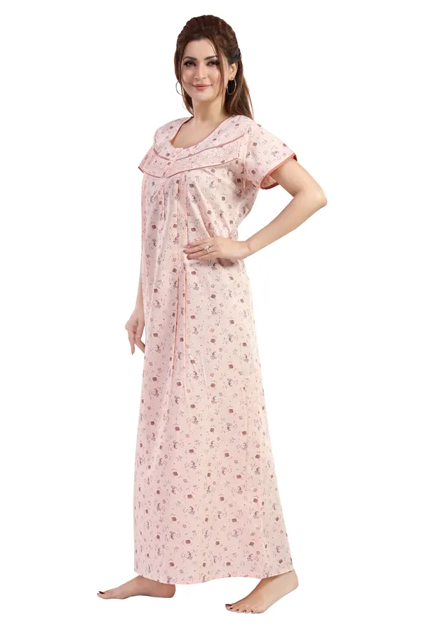Peach_Floral_Cotton_Night_Dress_For_Ladies