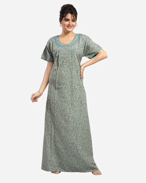 Green_Floral_Cotton_blend_Night_Dress_For_Ladies