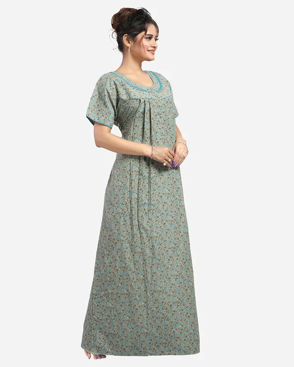 Green_Floral_Cotton_blend_Night_Dress_For_Ladies