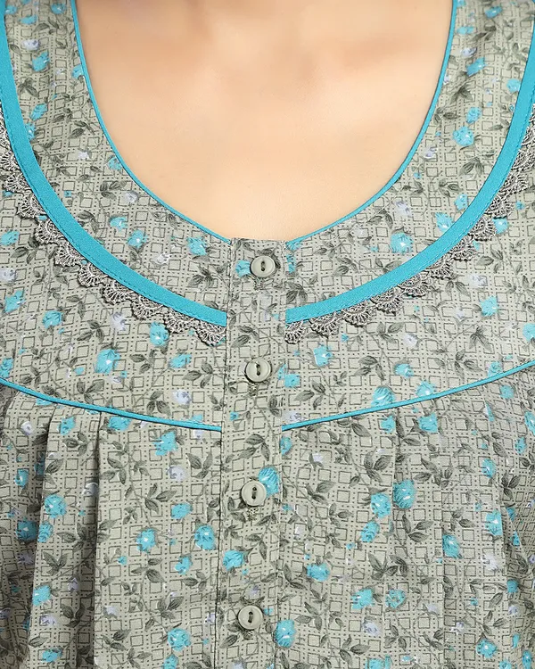 Green_Floral_Cotton_blend_Night_Dress_For_Ladies