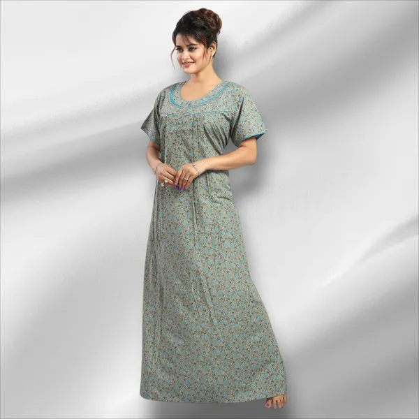 Green_Floral_Cotton_blend_Night_Dress_For_Ladies