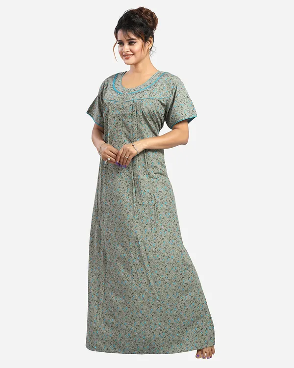 Green_Floral_Cotton_blend_Night_Dress_For_Ladies