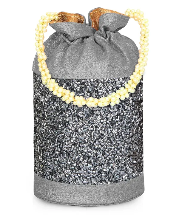 Grey_Gilded_Grace_Designer_Beaded_Potli_With_Pearl_Handle_For_Women_&_Girls_(12.5_X_12.5_X_20_Cm)