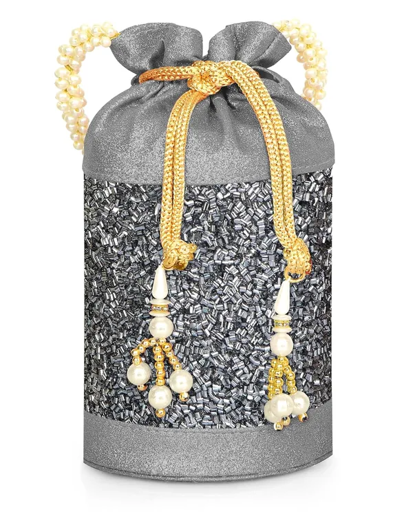 Grey_Gilded_Grace_Designer_Beaded_Potli_With_Pearl_Handle_For_Women_&_Girls_(12.5_X_12.5_X_20_Cm)