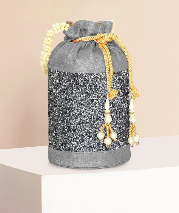 Grey_Gilded_Grace_Designer_Beaded_Potli_With_Pearl_Handle_For_Women_&_Girls_(12.5_X_12.5_X_20_Cm)