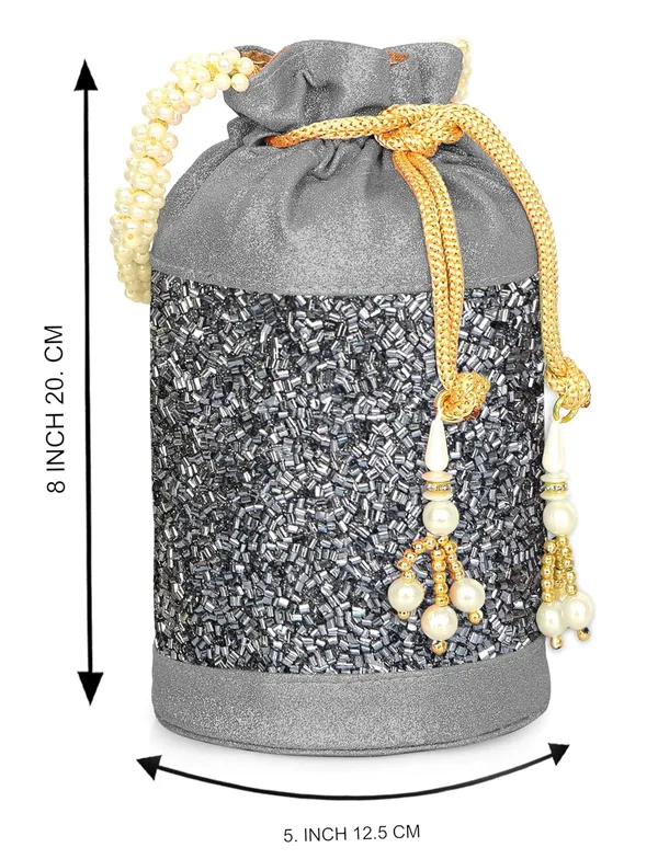 Grey_Gilded_Grace_Designer_Beaded_Potli_With_Pearl_Handle_For_Women_&_Girls_(12.5_X_12.5_X_20_Cm)