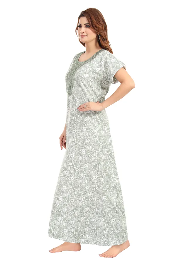 Green_Floral_Cotton_blend_Night_Dress_For_Ladies