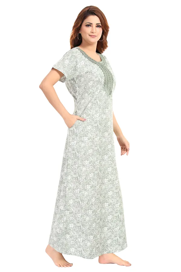 Green_Floral_Cotton_blend_Night_Dress_For_Ladies
