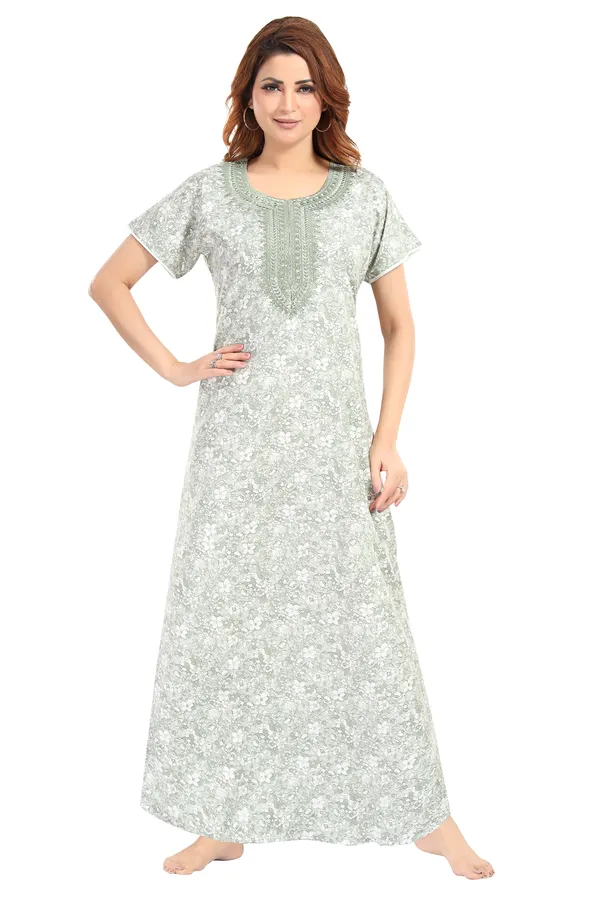 Green_Floral_Cotton_blend_Night_Dress_For_Ladies