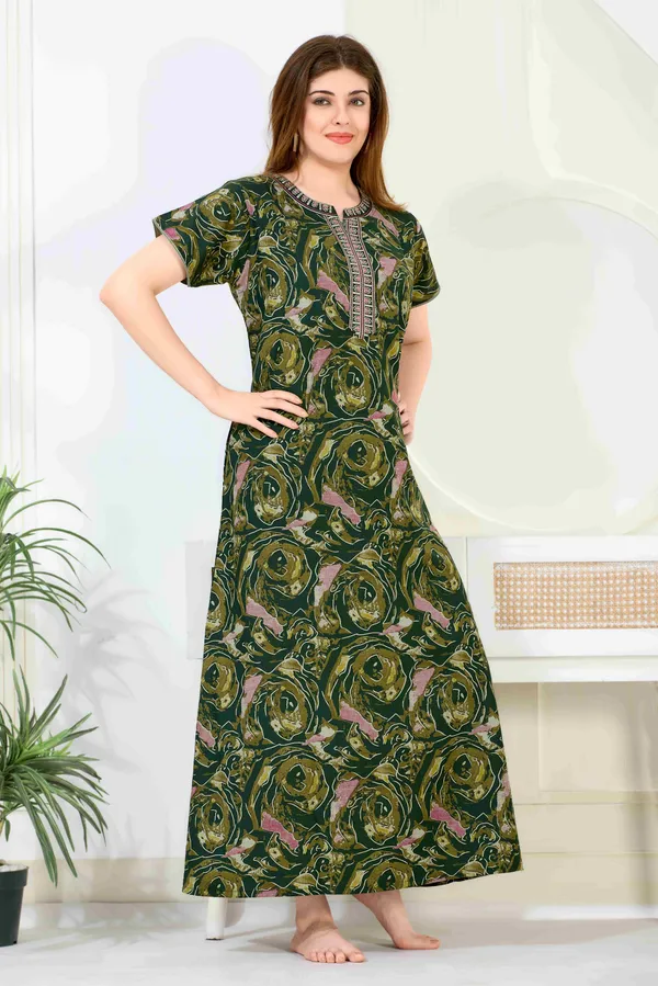 Green_Floral_Cotton_blend_Night_Dress_For_Ladies
