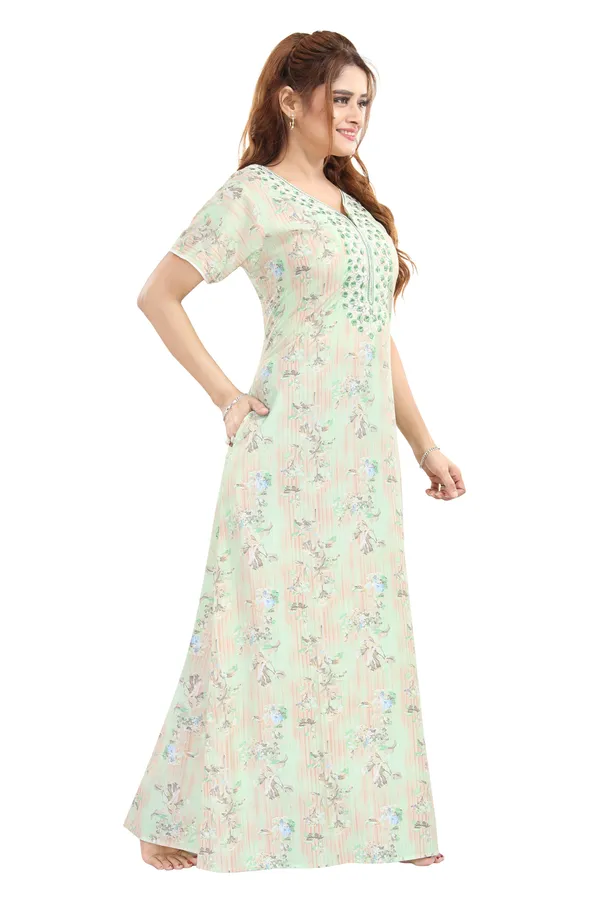 Green_Floral_Cotton_blend_Night_Dress_For_Ladies