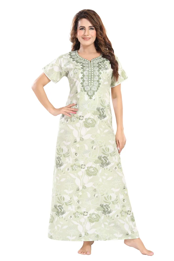 Green_Floral_Cotton_blend_Night_Dress_For_Ladies