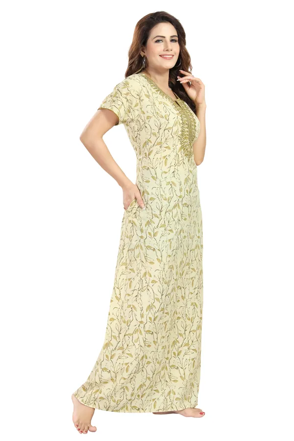 Green_Floral_Cotton_blend_Night_Dress_For_Ladies