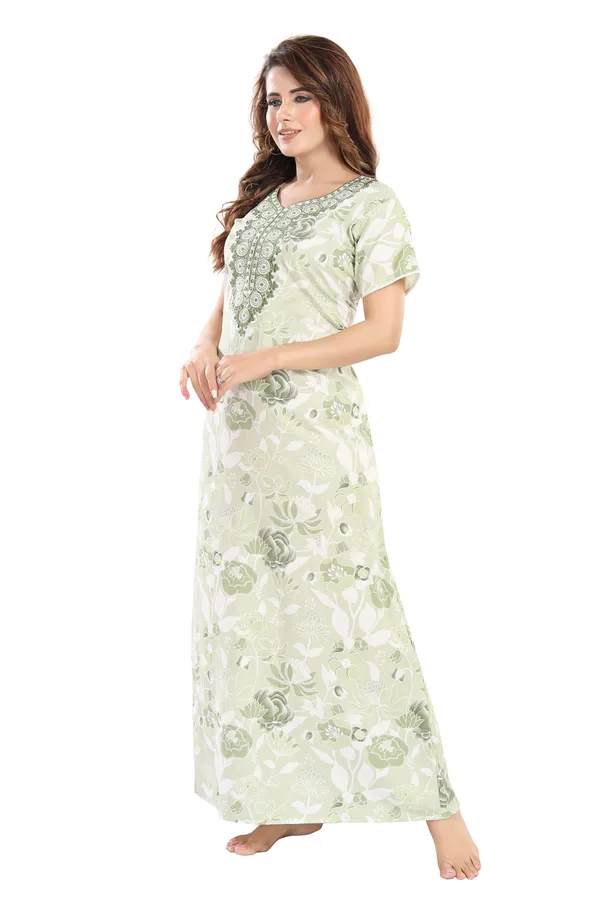 Green_Floral_Cotton_blend_Night_Dress_For_Ladies