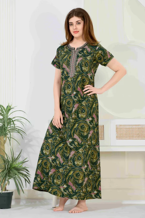 Green_Floral_Cotton_blend_Night_Dress_For_Ladies